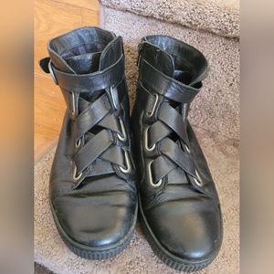 Black Leather Bootie Sneakers